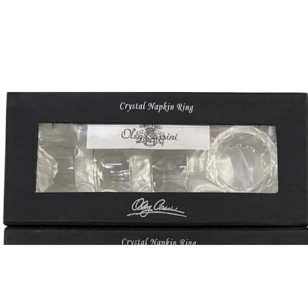 Oleg Cassini Crystal Napkin Rings Set of 4 Faceted Clear Glass Signed New - Picture 3 of 6